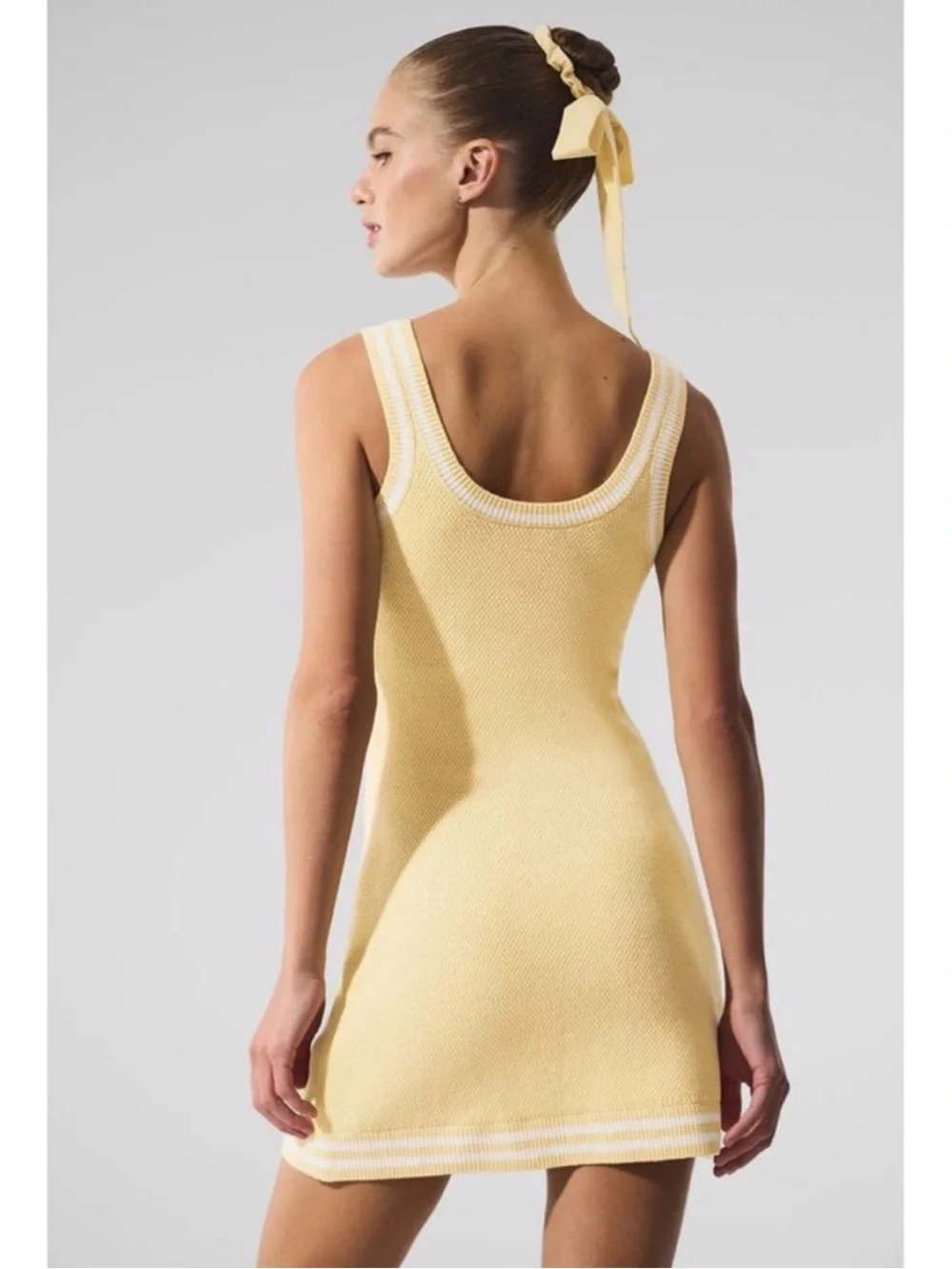 Alo Yoga Tennis Club Sweater Knit Dress Warm Butter/White Sz S 4-6 W8277R